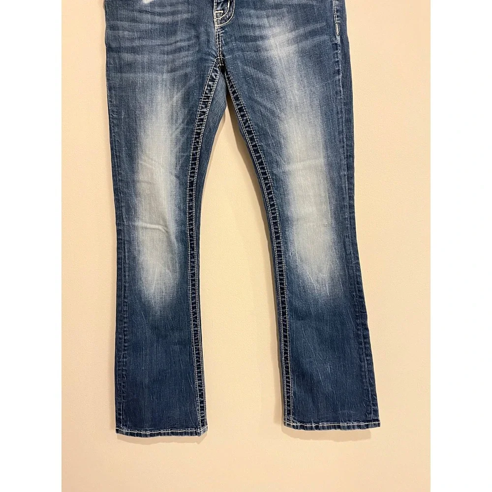Miss Me Jeans Y2K Low Rise Boot Cut Embellished Rhinestones Thick Stitch Size 28